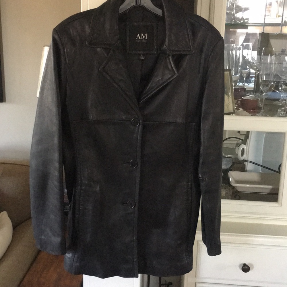 AM by Andrew Marc fitted Leather Blazer Coat S